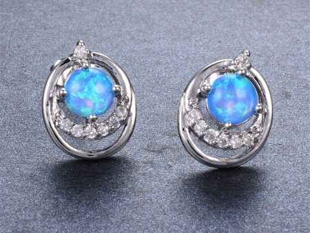 Blue Opal & Cubic Zirconia Ripple Stud Earrings Supply