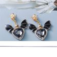 Black Crystal & Cubic Zirconia Skull Bat Drop Earrings For Sale