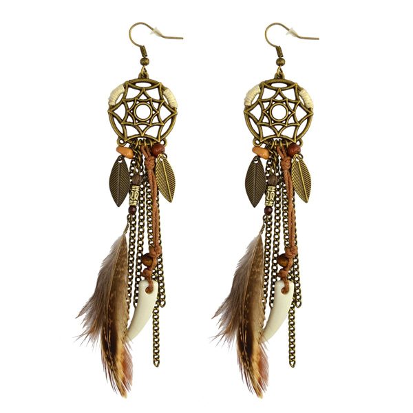 18K Gold-Plated Dream Catcher Feather Drop Earrings Fashion