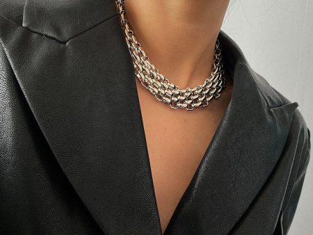 Silver-Plated Five-Row Chain Link Choker Necklace on Sale