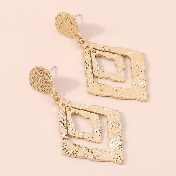 18K Gold-Plated Textured Dual Rhombus Drop Earrings Supply