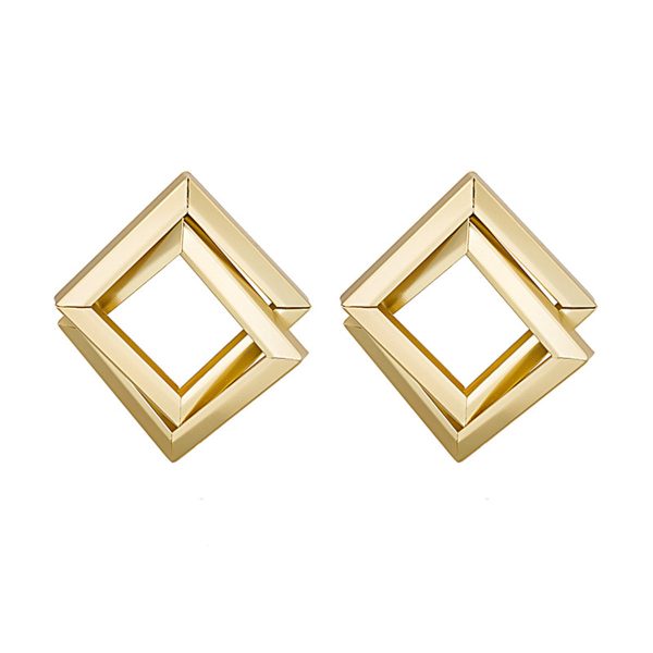 18K Gold-Plated Interlocked Open Rhombus Stud Earrings Online Hot Sale