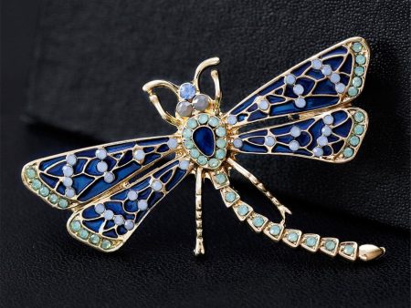 18K Gold-Plated & Blue Cubic Zirconia Dragonfly Brooch Discount