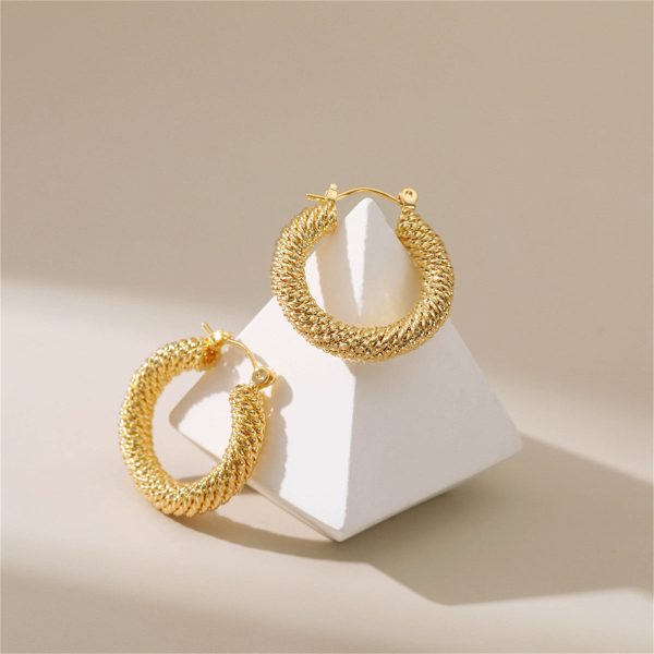 18K Gold-Plated Twisted Thread Hoop Earrings For Cheap