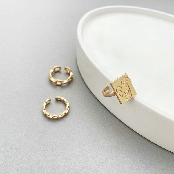 18K Gold-Plated Abstract Face Cable Chain Open Ring Set Supply