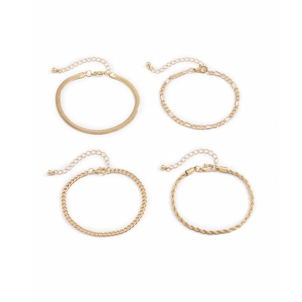 18K Gold-Plated Snake & Wheat Chain Bracelet Set Online Hot Sale