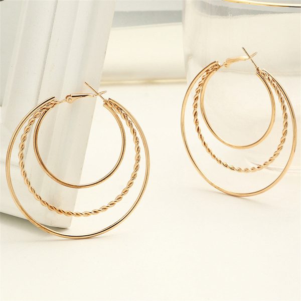 18K Gold-Plated Tri-Circle Hoop Earrings For Cheap