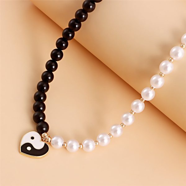 Black & White Pearl Yin Yang Heart Pendant Necklace Online now