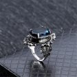 Blue Crystal & Silver-Plated Oval Filigree Ring Fashion