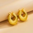 18K Gold-Plated Ribbed U-Shape Drop Earrings For Cheap