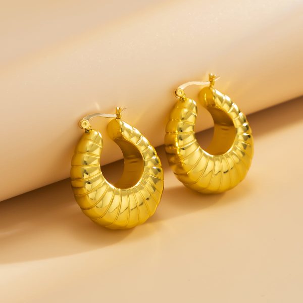 18K Gold-Plated Ribbed U-Shape Drop Earrings For Cheap