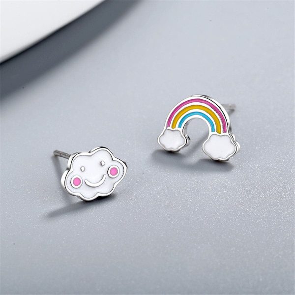 White Cloud & Rainbow Asymmetrical Stud Earrings Online