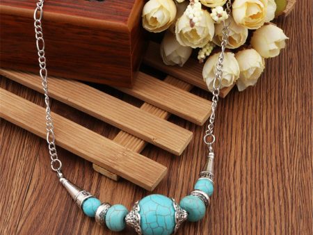 Turquoise & Silver-Plated Gradated Beaded Necklace Sale