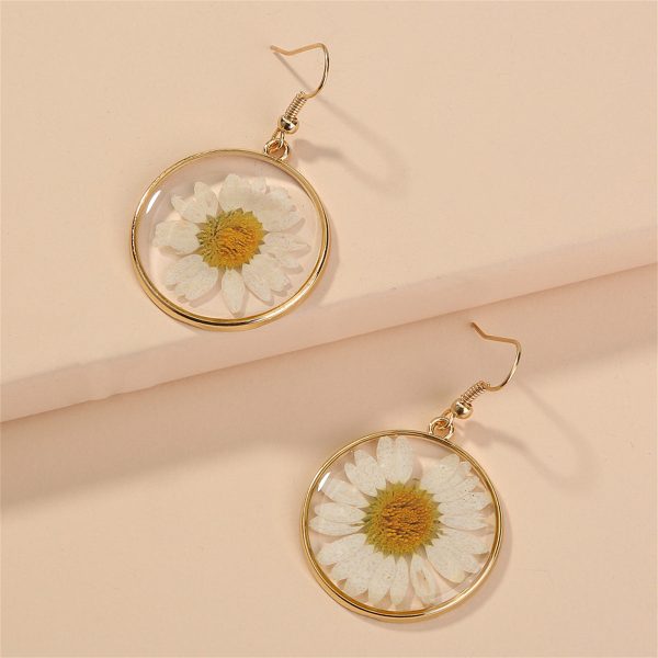 18K Gold-Plated Pressed Mum Round Drop Earring Fashion