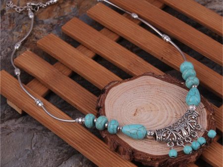 Turquoise & Silver-Plated Tassel Necklace on Sale