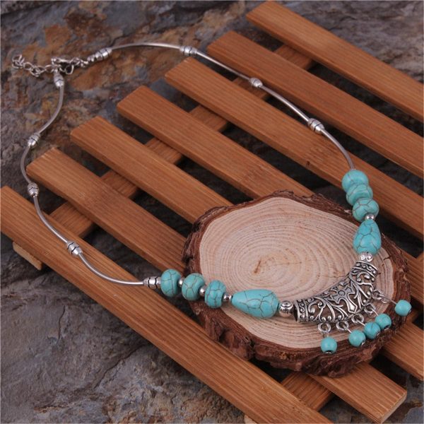 Turquoise & Silver-Plated Tassel Necklace on Sale