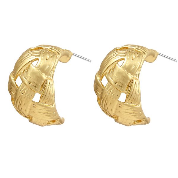 18K Gold-Plated Weave-Accent Huggie Earrings Fashion