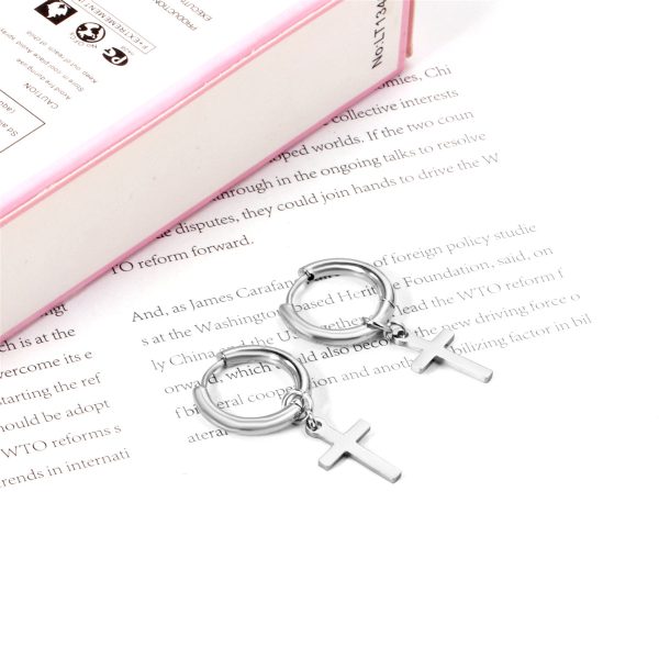 Silver-Plated Cross Huggie Earrings Online now