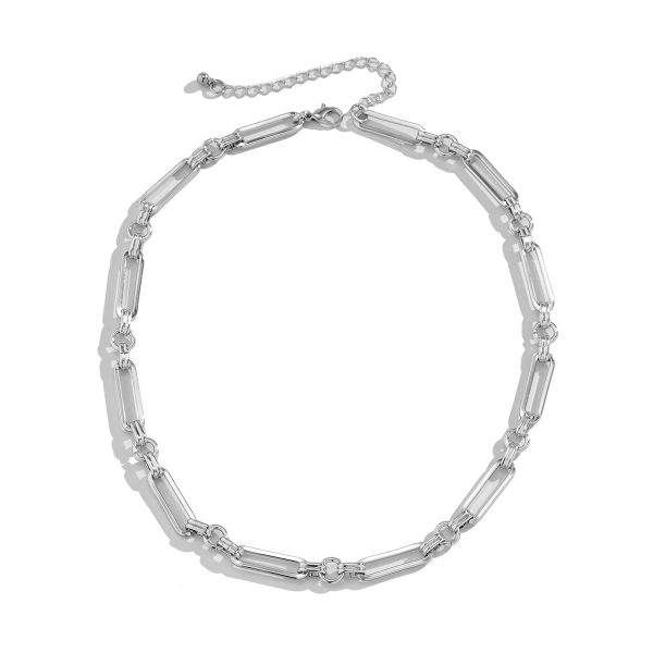 Silver-Plated Open Oval Station Necklace Cheap