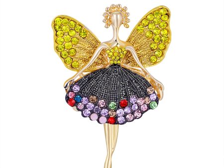 Yellow & Multicolor Cubic Zirconia & Gold-Plated Elf Brooch For Cheap