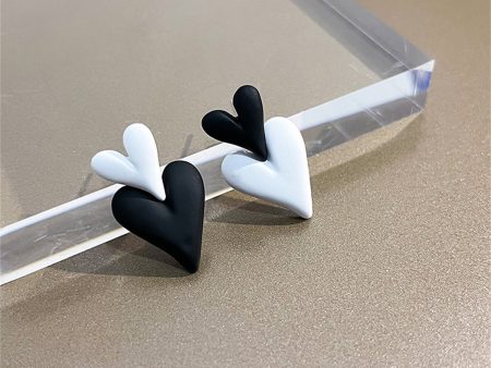 Black & White Double Heart Drop Earrings Hot on Sale