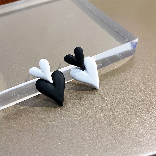 Black & White Double Heart Drop Earrings Hot on Sale