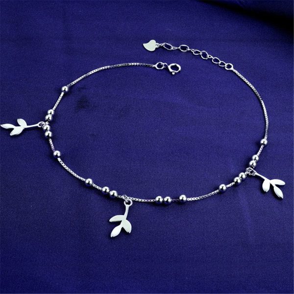 Sterling Silver Leaves Charm Anklet Discount