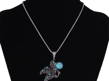 Turquoise & Cubic Zirconia Silver-Plated Butterfly Pendant Necklace Sale