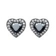 Black Crystal & Cubic Zirconia Rhodium-Plated Halo Heart Stud Earrings Online Sale