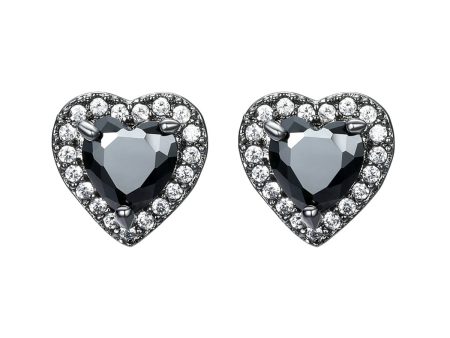 Black Crystal & Cubic Zirconia Rhodium-Plated Halo Heart Stud Earrings Online Sale