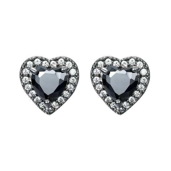 Black Crystal & Cubic Zirconia Rhodium-Plated Halo Heart Stud Earrings Online Sale