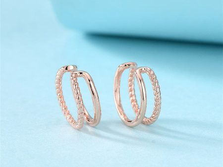 18K Rose Gold-Plated Half-Twine Layered Ear Cuffs Set For Cheap