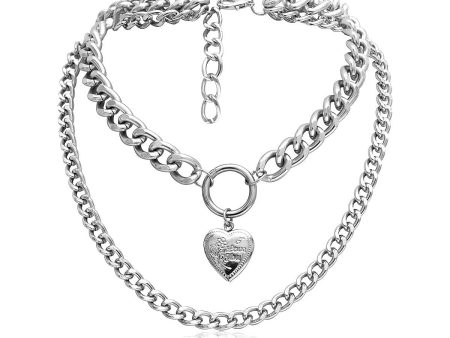 Silver-Plated Heart Figaro Layered Pendant Necklace Fashion