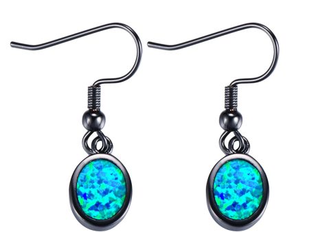 Blue Opal & Rhodium-Plated Oval Drop Earrings Supply