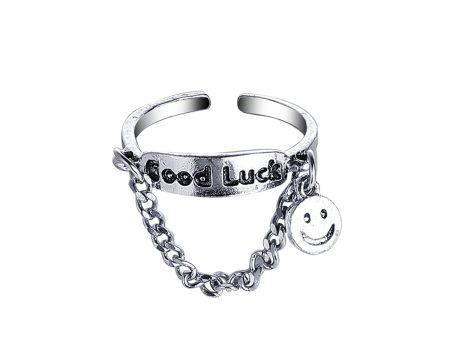 Silver-Plated  Good Luck  Chain Smiley Ring For Sale