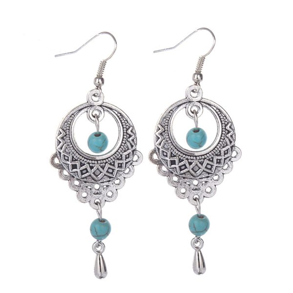 Turquoise & Silver-Plated Botany Drop Earrings For Discount