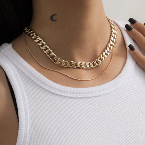 18K Gold-Plated Curb Chain Choker Necklace & Mini Herringbone Chain Discount