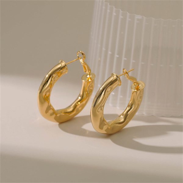 18K Gold-Plated Hammered Geometric Hoop Earrings Online Sale