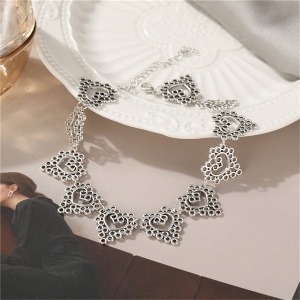 Silver-Plated Open Flower Heart Choker Necklace on Sale