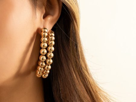 18K Gold-Plated Stacked Beaded Hoop Earrings on Sale