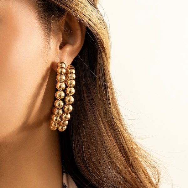 18K Gold-Plated Stacked Beaded Hoop Earrings on Sale