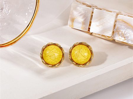 Yellow Resin & 18K Gold-Plated Twisted-Trim Round Stud Earrings Fashion