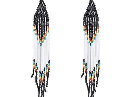 Black & White Tassel Beaded Drop Earrings Cheap