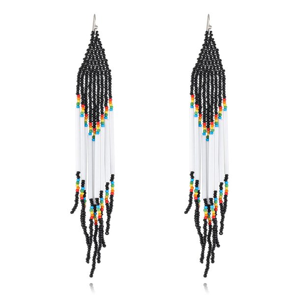 Black & White Tassel Beaded Drop Earrings Cheap