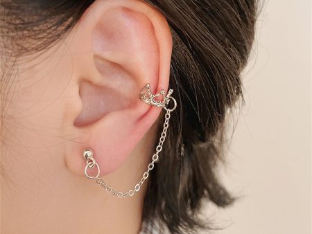 Silver-Plated Heart Crown Chain Ear Cuff For Sale