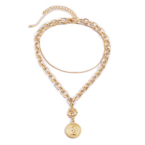 18K Gold-Plated Coin Pendant Necklace Set on Sale