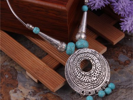 Turquoise & Silver-Plated Round Pendant Necklace Discount