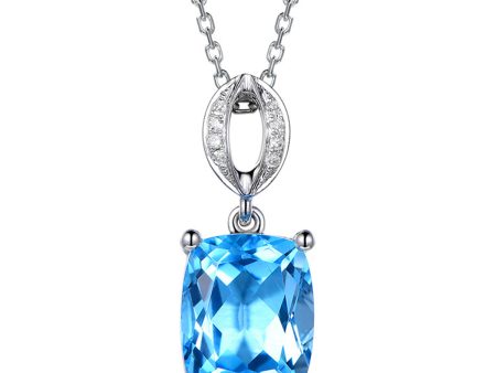 Sea Blue Crystal & Silver-Plated Princess-Cut Pendant Necklace Online Hot Sale