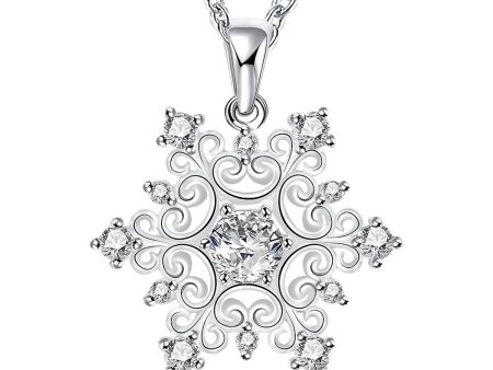 White Cubic Zirconia & Silver-Plated Snowflake Pendant Necklace Online now