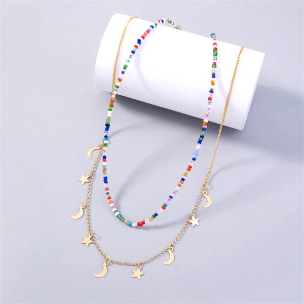 Blue & Red Acrylic Beaded Necklace & 18K Gold-Plated Celestial Pendant Necklace Set Online now